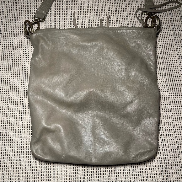 Moni Moni | Genuine Italian Leather Crossbody Long Strap Shoulder Bag In Grey - Picture 2 of 8